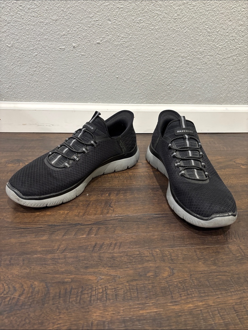Skechers Black Athletic Slip-On Shoes with Gray Sole